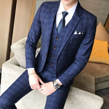 Load image into Gallery viewer, ( Jacket + Vest + Pants ) 2019 New Men's Fashion Boutique Plaid Wedding Dress Suit Three-piece Male Formal Business Casual Suits