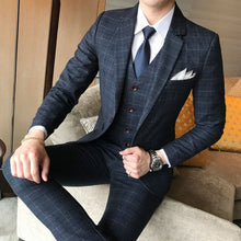 Load image into Gallery viewer, ( Jacket + Vest + Pants ) 2019 New Men's Fashion Boutique Plaid Wedding Dress Suit Three-piece Male Formal Business Casual Suits